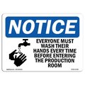 Signmission OSHA Sign, Everyone Must Wash Their Hands With Symbol, 24in X 18in Aluminum, 18" W, 24" L, Landscape OS-NS-A-1824-L-12198